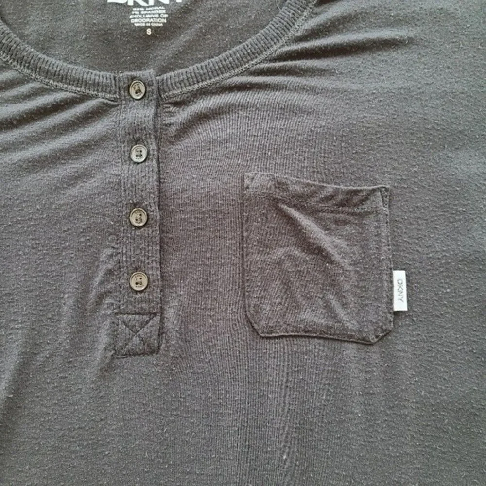 DKNY Henley Long Sleeve Top Black Sz S - Picture 3 of 8